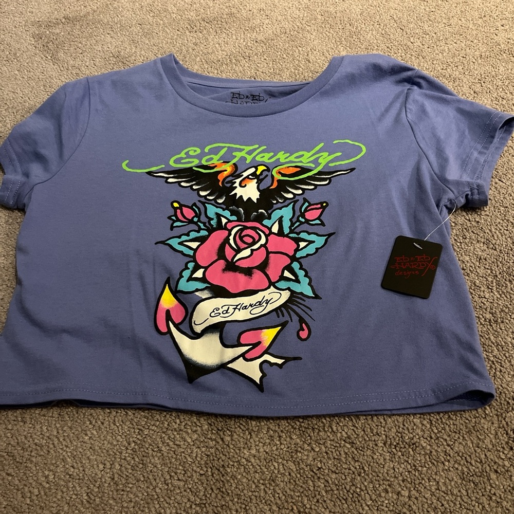 Ed Hardy Blue Graphic Tee new with tags